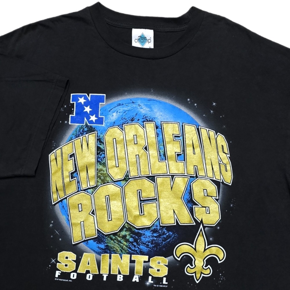 Vintage 1999 New Orleans Saints T-Shirt Men XL Black Tour Champ Football Graphic